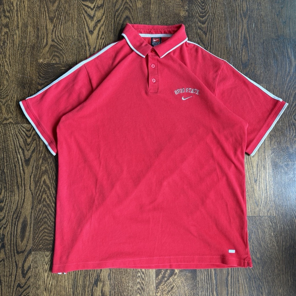 Vtg Nike Team Ohio State Polo Shirt XXL Red Y2K Embroidered Swoosh College NCAA